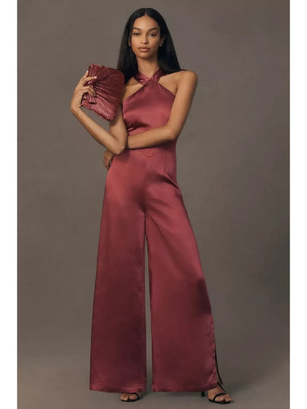 Slinky Liquid Shiny Elliatt Madelynn Halter Wide Leg Jumpsuit NWT Med